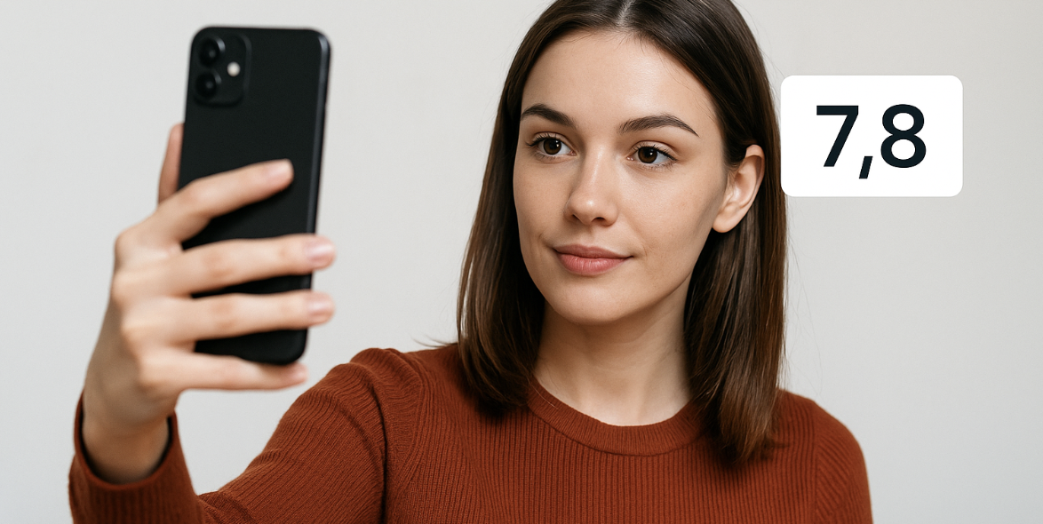 AI attractiveness test selfie photo - person using attractiveness calculator for beauty rating analysis